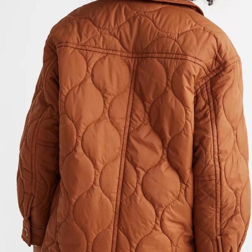 Madewell Airpuff Shirt-Jacket in the color Warm Coffee/Rust orange. - Picture 2 of 4